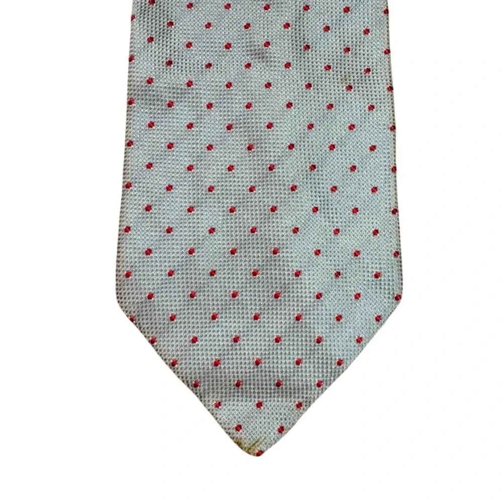 Banana Republic Mens Silk Tie Light Blue Red Polka Dot Made in Italy Business